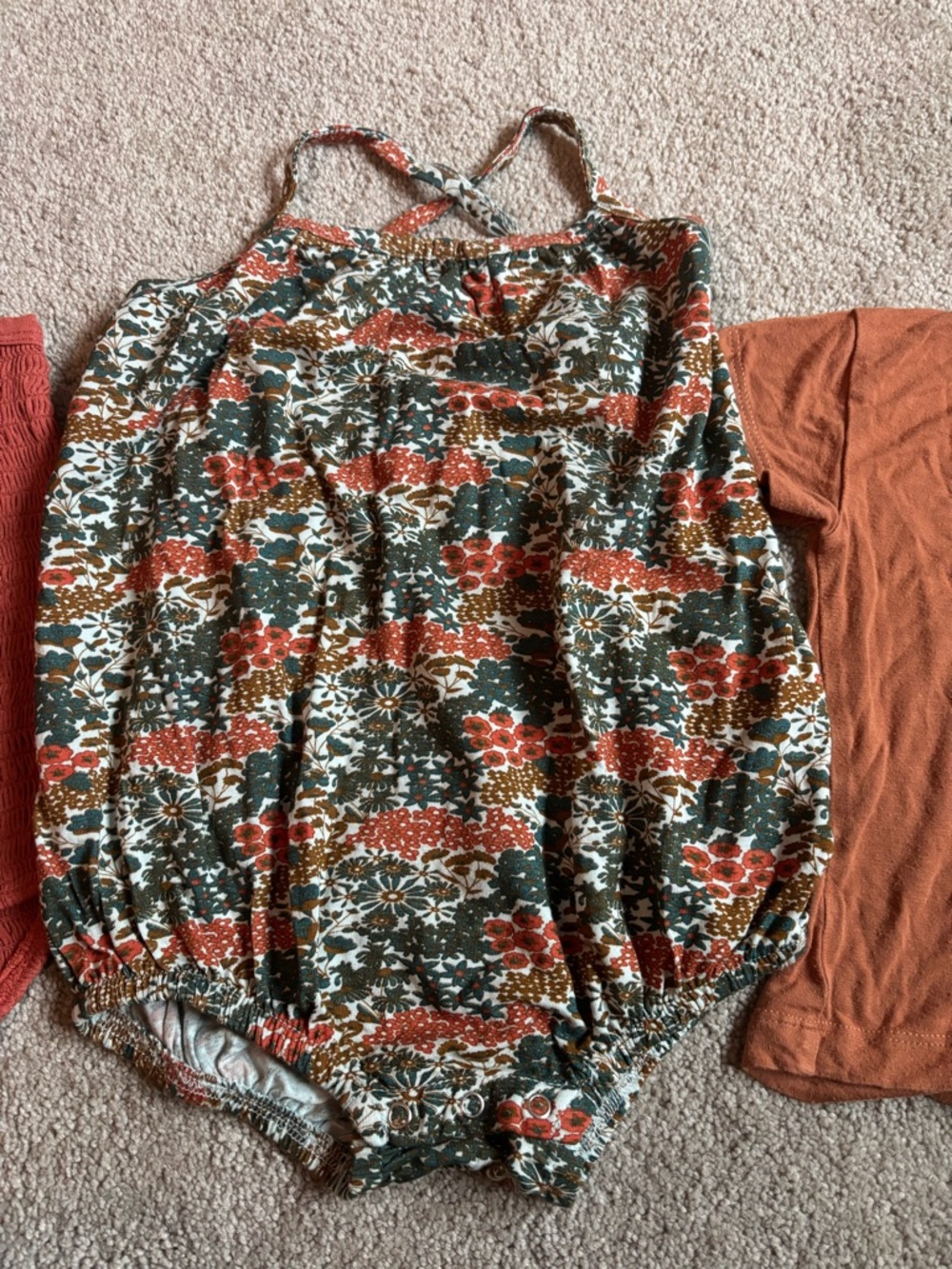 kate quinn Green, Rust & White Floral Romper